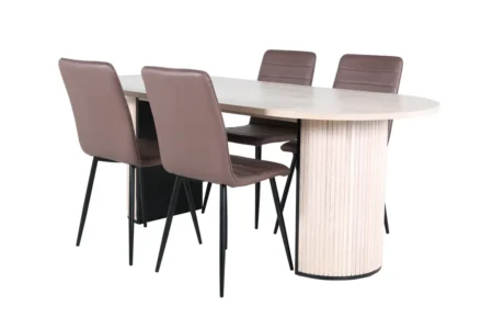 Bianca & Windu Matbord 90x200 + Matstolar Brun