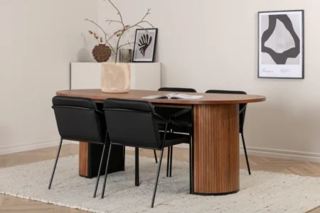 Tvist & Bianca Matstolar Black + Ovala Matbord 200 x 90 Walnut