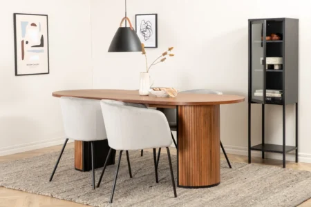 Berit & Bianca Matstolar Grå + Ovala Matbord 200 x 90 Walnut