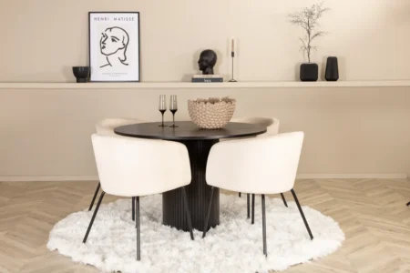 Berit & Bianca Matstolar Beige + Runda Matbord ⌀110 Black