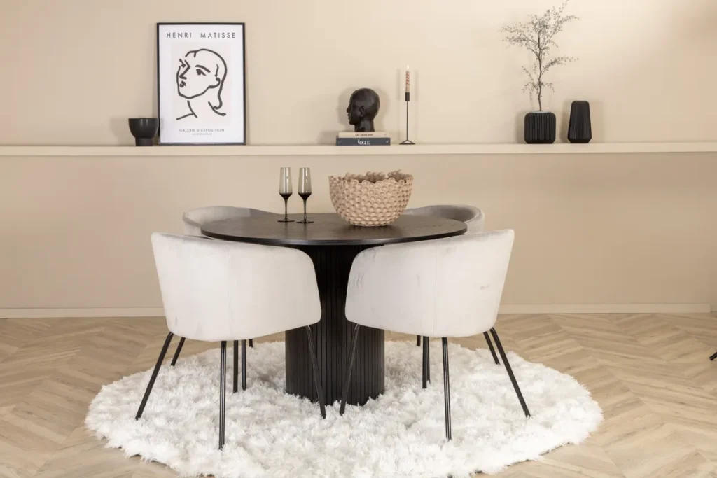Berit & Bianca Matstolar Grå + Runda Matbord ⌀110 Black