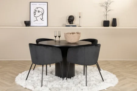 Berit & Bianca Matstolar Black + Runda Matbord ⌀110 Black