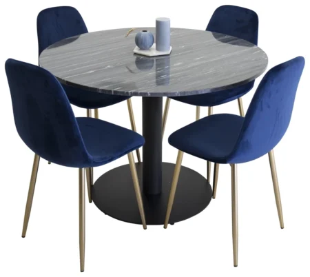 Venture Home Estelle & Polar Matbord ⌀106 + Matstolar Blå