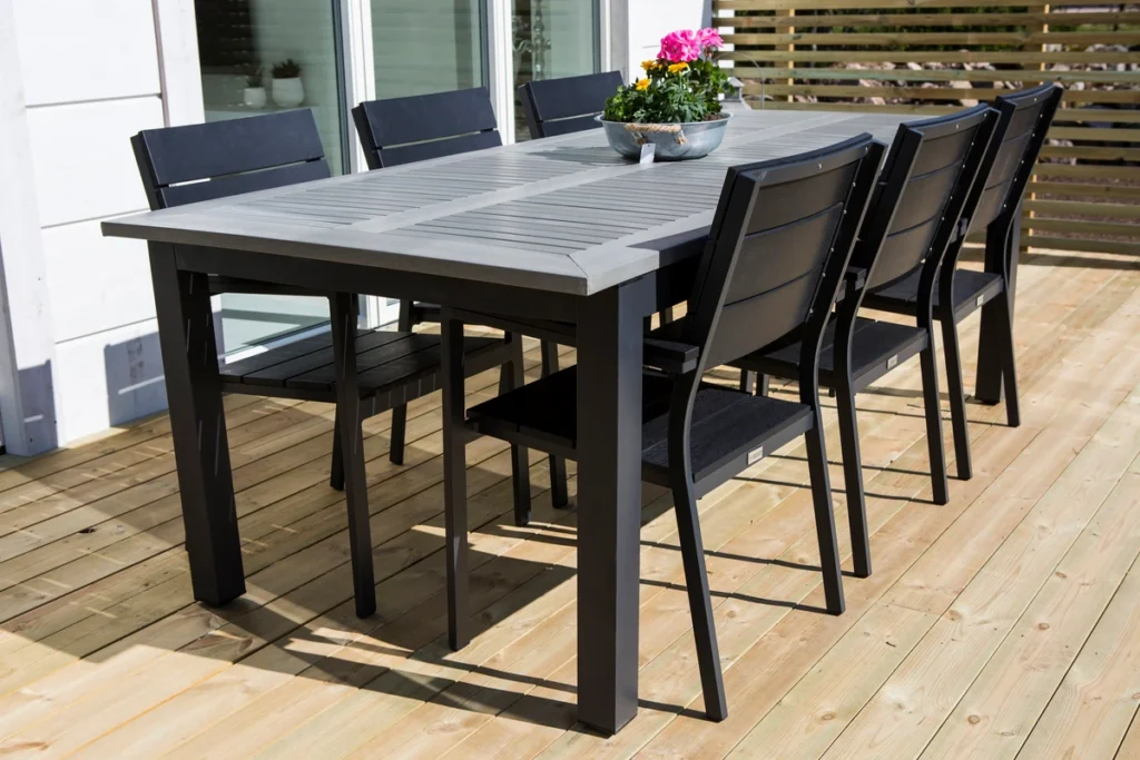 Venture Home Albany & Levels Matbord 224x100 + Matstolar Svart