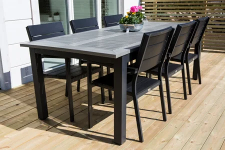 Venture Home Albany & Levels Matbord 224x100 + Matstolar Svart