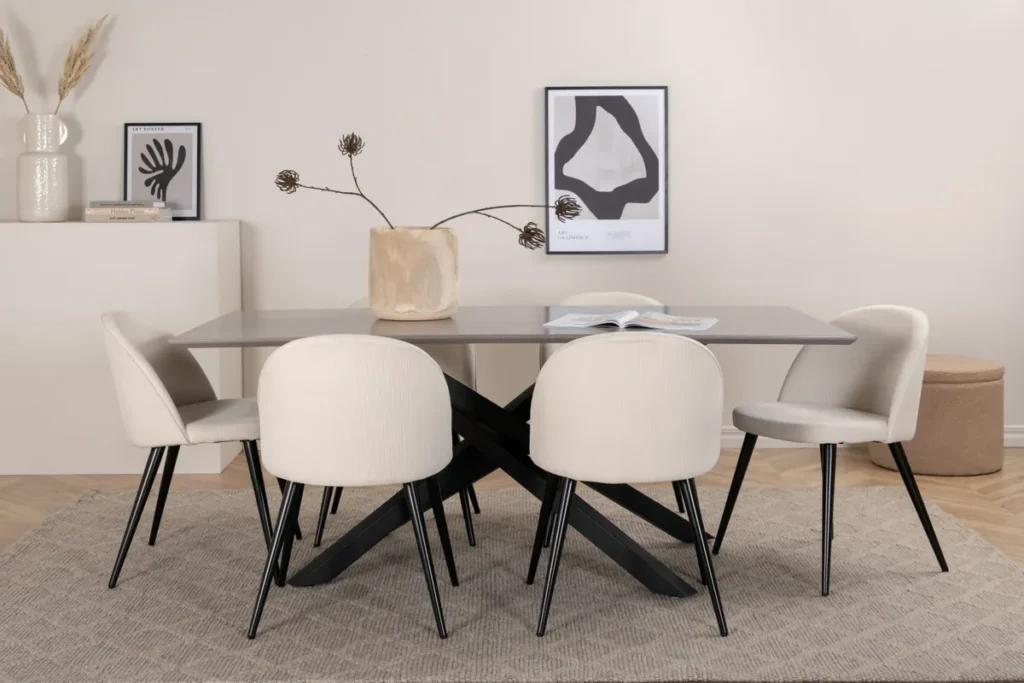 Velvet & Piazza Matstolar Grädde + Rektangulära Matbord 180 x 90 Black