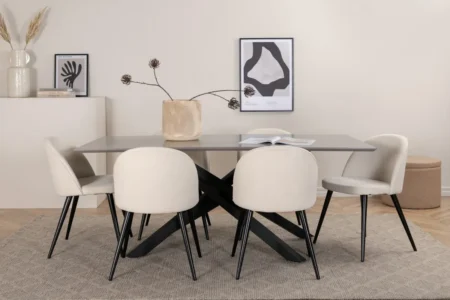 Velvet & Piazza Matstolar Grädde + Rektangulära Matbord 180 x 90 Black