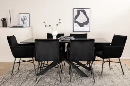 Petra & Piazza Matstolar Black + Rektangulära Matbord 180 x 90 Black
