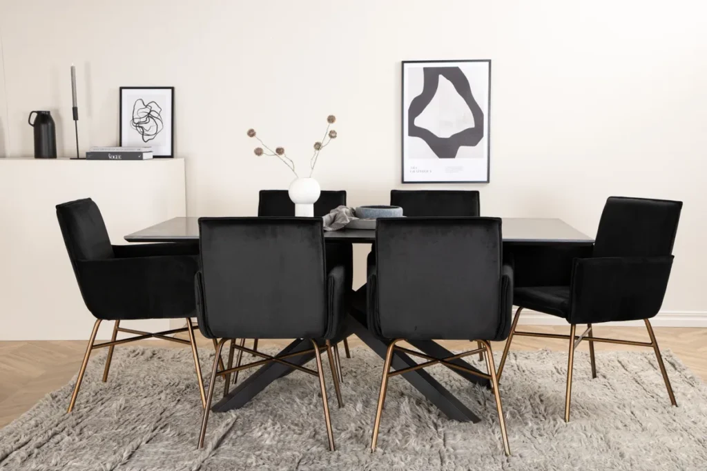 Petra & Piazza Matstolar Black + Rektangulära Matbord 180 x 90 Black