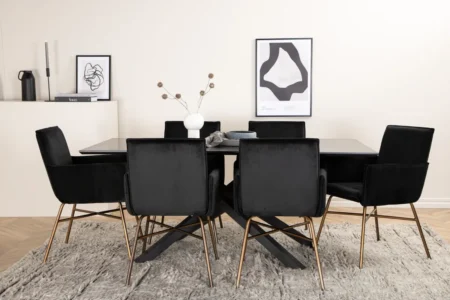 Petra & Piazza Matstolar Black + Rektangulära Matbord 180 x 90 Black