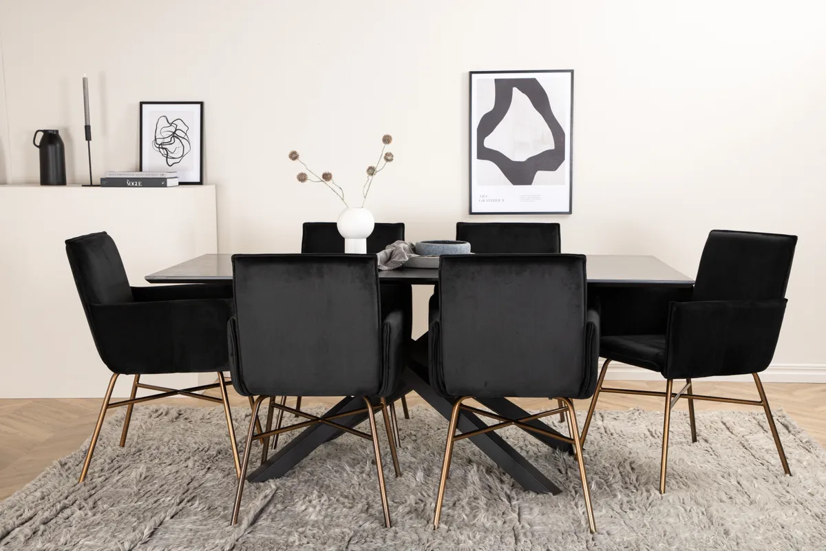 Petra & Piazza Matstolar Black + Rektangulära Matbord 180 x 90 Black