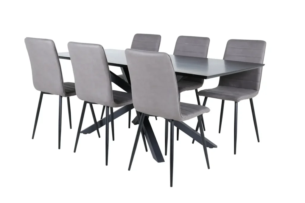 Windu & Piazza Matstolar Grå + Rektangulära Matbord 180 x 90 Svart