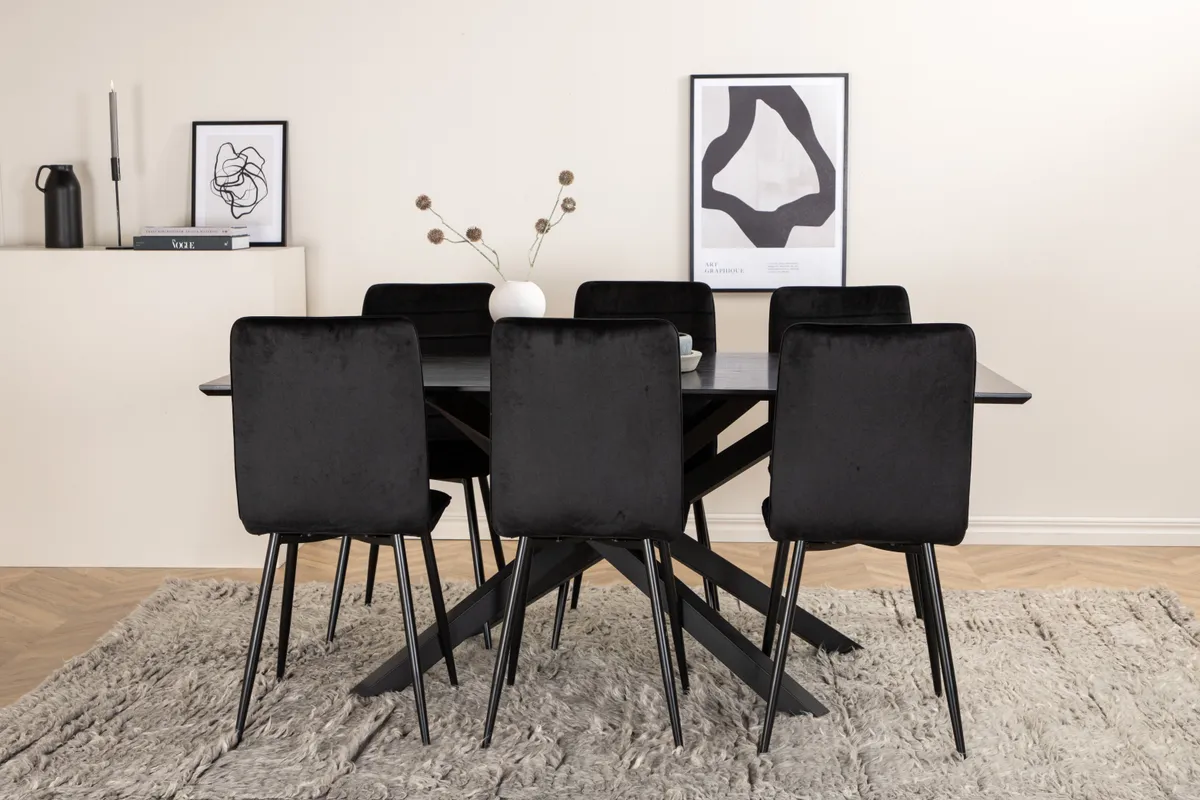 Windu & Piazza Matstolar Black + Rektangulära Matbord 180 x 90 Black