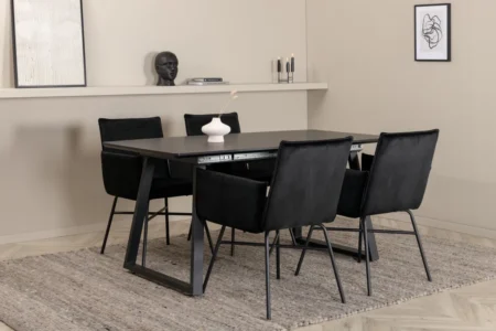 Inca Extentiontable - Black top / black Legs +Pippi Chair - Black / Black Velvet _4