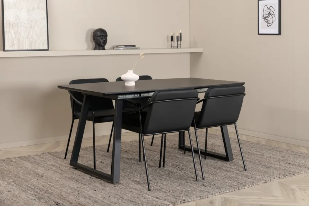 Inca Extentiontable - Black top / black Legs +Tvist Chair - Black / Black PU _4