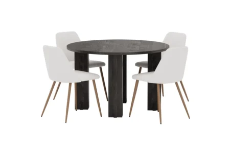 Night & Juno Matstolar Beige + Runda Matbord ⌀120 Black