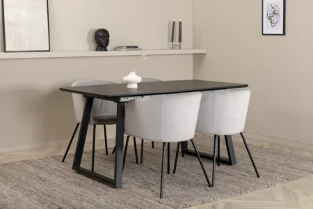 Inca Extentiontable - Black top / black Legs +Berit Chair - Black / Light Grey Velvet _4