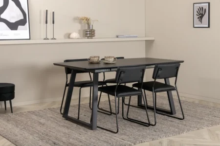 Inca Extentiontable - Black top / black Legs +Kenth Chair - Black / Black PU _4