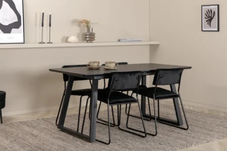 Inca Extentiontable - Black top / black Legs +Kenth Chair - Black / Black Velvet _4
