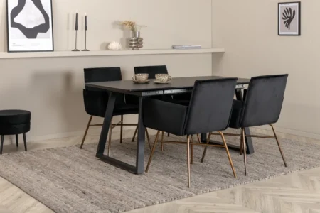 Inca Extentiontable - Black top / black Legs +Pippi Chair - Distressed Copper / Black Velvet _4