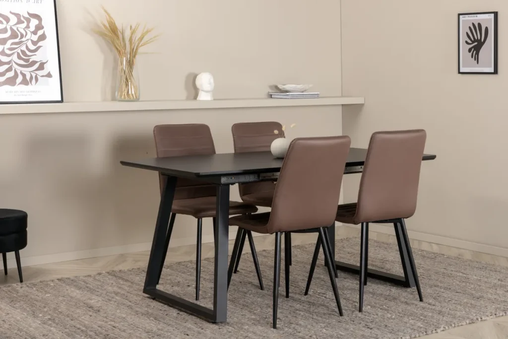 Inca Extentiontable - Black top / black Legs +Windu Lyx Chair - Black / Brown Micro Fibre _4