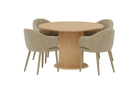 Evelin & Reko Matstolar Beige + Runda Matbord Ø120 Nature