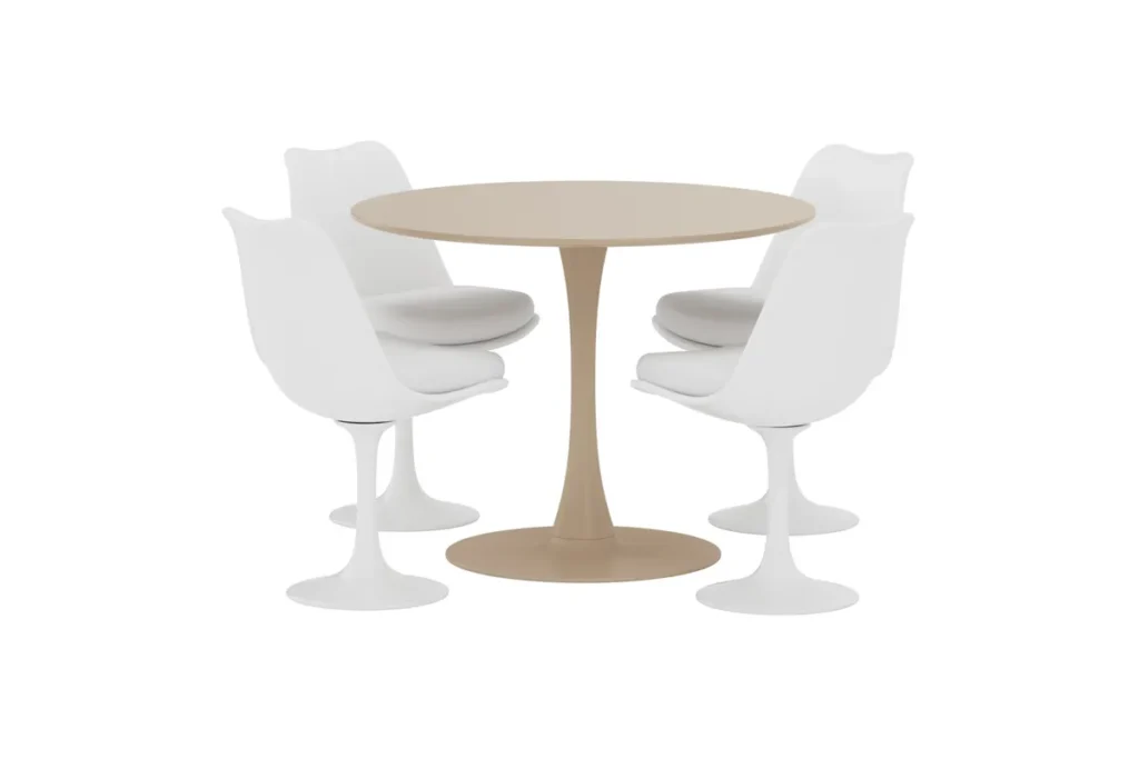 Glade & Hamden Runda Matbord ⌀100 Beige + Matstolar White