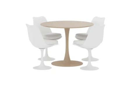 Glade & Hamden Runda Matbord ⌀100 Beige + Matstolar White