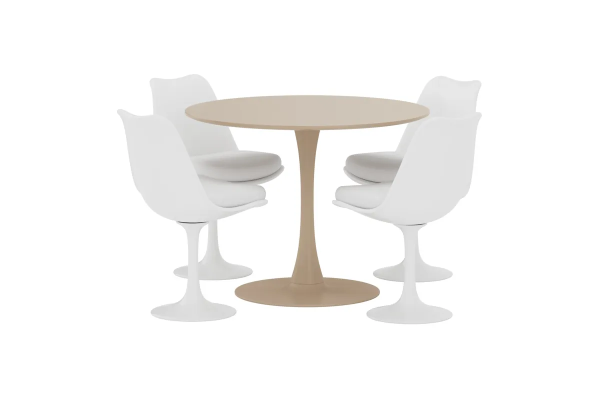 Glade & Hamden Runda Matbord ⌀100 Beige + Matstolar White