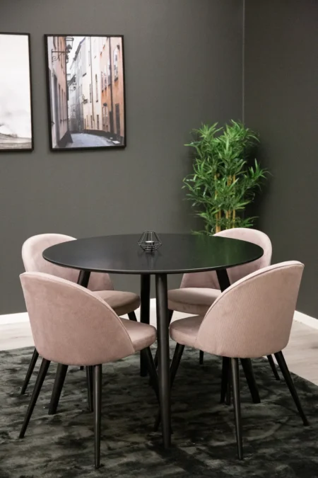 Velvet & Plaza Matstolar Dammig rosa + Runda Matbord ⌀100 Black