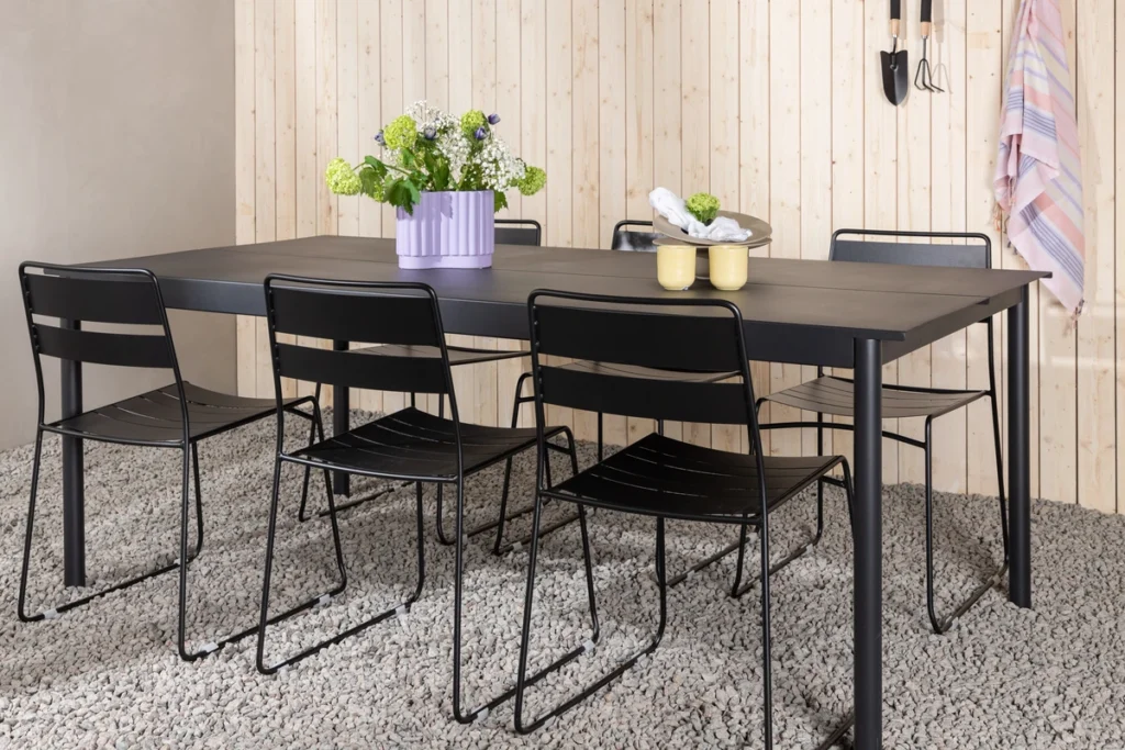 Lina & Modena Matstolar Svart + Matbord 200x100