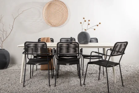 Lina & Lindos Rektangulära Matbord 200 x 90 Beige + Matstolar Black