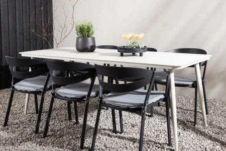 Slit & Lina Matstolar Black + Rektangulära Matbord 200 x 90 Beige