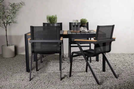 Togo & Mexico Rektangulära Matbord 150x90 Svart + Matstolar Svart
