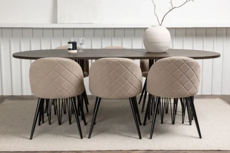 Velvet & Stone Matstolar Beige + Ovala Matbord 220 x 100 Mocca
