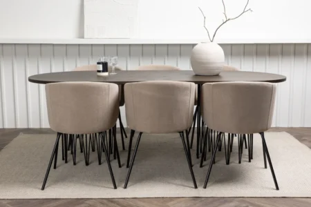 Berit & Stone Matstolar Beige + Ovala Matbord 220 x 100 Mocca