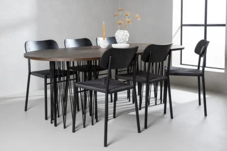 Polly & Stone Matstolar Svart + Ovala Matbord 100 x 220 Mocka
