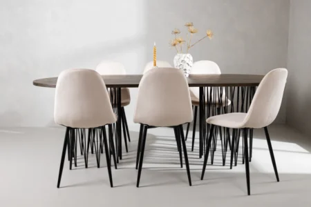 Polar & Stone Matstolar Beige + Ovala Matbord 220 x 100 Mocca
