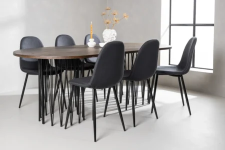 Polar & Stone Matstolar Black + Ovala Matbord 220 x 100 Mocca