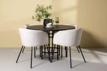 Berit & Copenhagen Matstolar Beige + Runda Matbord ⌀115 Black