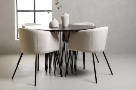 Berit & Stone Matstolar Beige + Runda Matbord ⌀120 Mocca