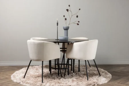 Berit & Copenhagen Matstolar Beige + Runda Matbord ⌀115 Mocka