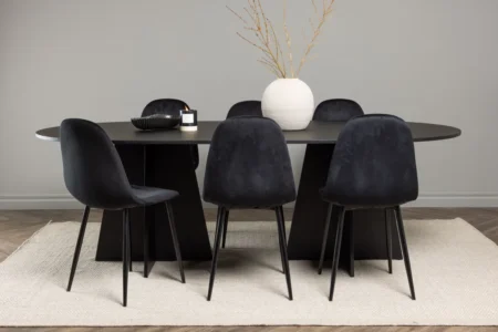 Polar & Bootcut Matstolar Black + Ovala Matbord 230 x 115 Black