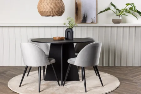 Velvet & Bootcut Matstolar Grå + Runda Matbord ⌀110 Black