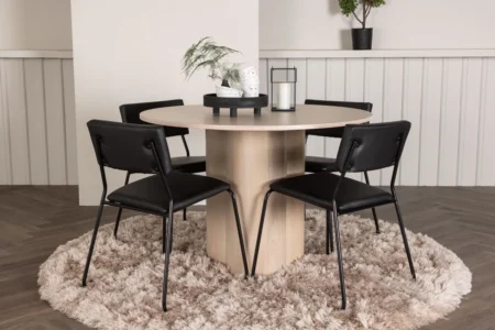 Kenth & Olivia Matstolar Black + Runda Matbord ⌀110 Whitewash