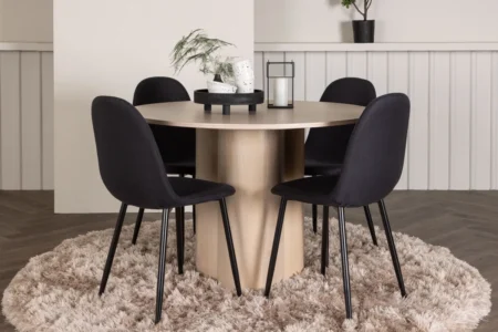 Polar & Olivia Matstolar Black + Runda Matbord ⌀110 Whitewash