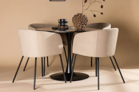 Berit & Glade Matstolar Beige + Runda Matbord ⌀100 Black