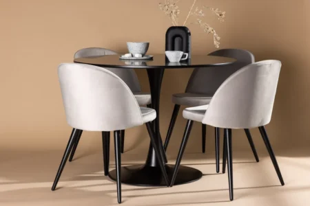 Velvet & Glade Matstolar Grå + Runda Matbord ⌀100 Black