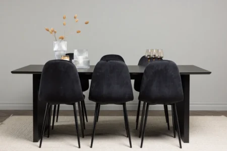 Polar & Vail Matstolar Black + Rektangulära Matbord 200 × 100 Black