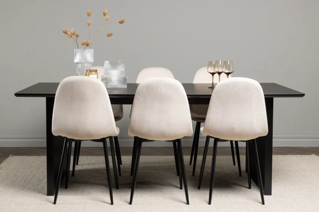 Polar & Vail Matstolar Beige + Rektangulära Matbord 200 × 100 Black
